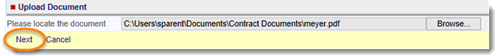 Upload document-next button